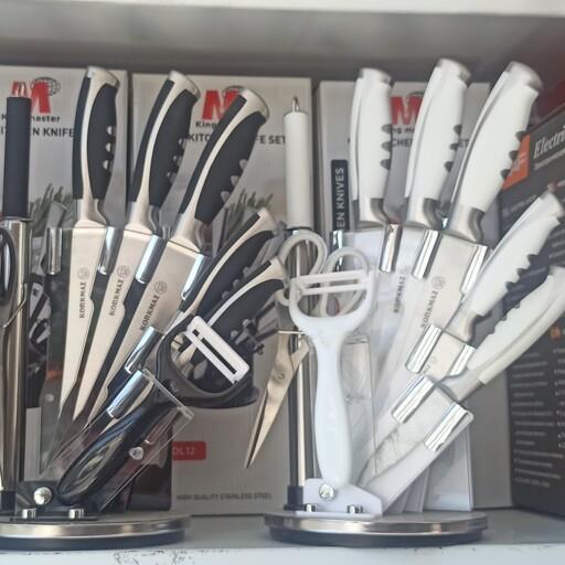 سرویس چاقو کرکماز ترکیه کاردساطور پایه چرخشی مشکی سفید